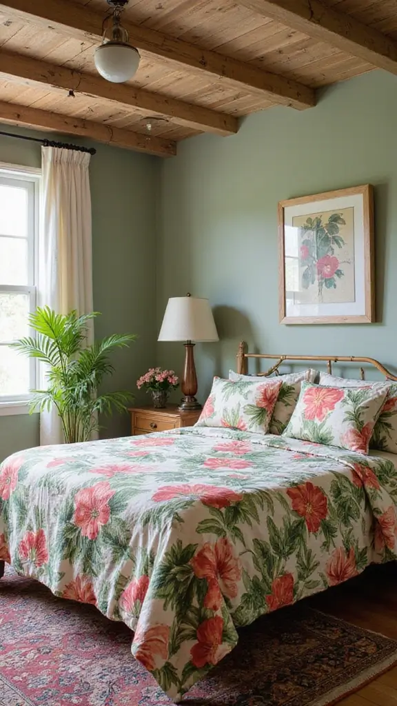 42 Modern Tropical Interior Design Ideas You’ll Love - 33. Tropical Motifs in Bedding