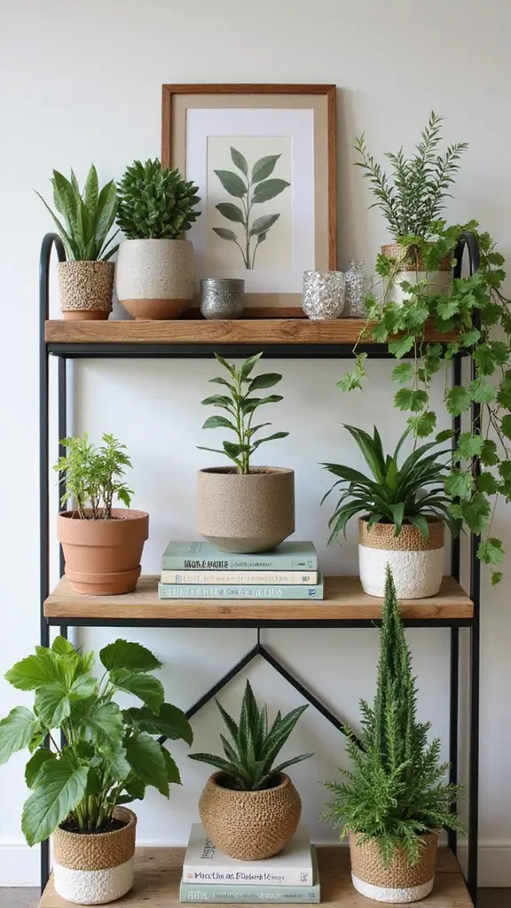 42 Organic Modern Interior Design Ideas That Feel Grounded - 35. Curate a Plant Shelfie