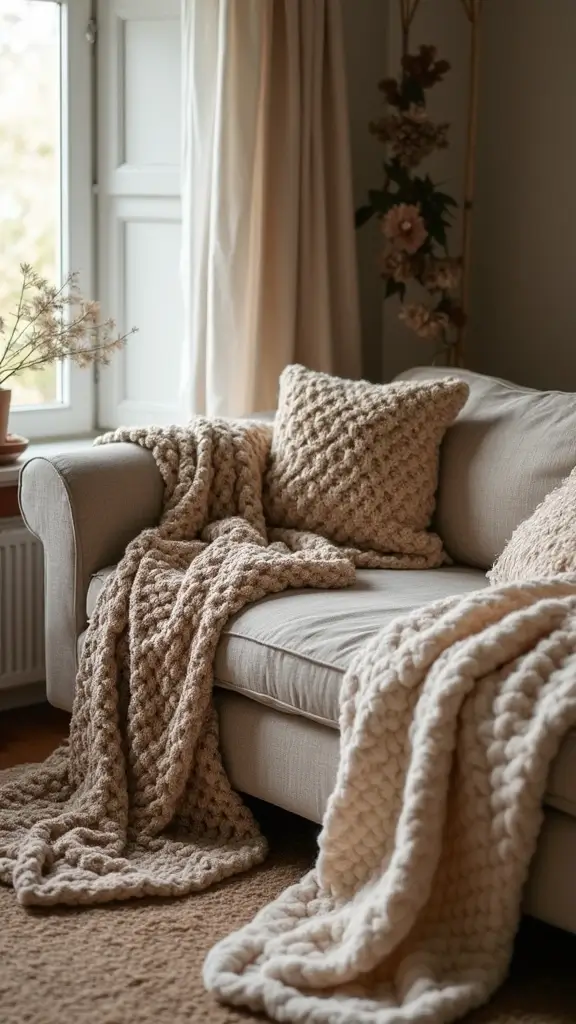 42 Organic Modern Interior Design Ideas That Feel Grounded - 38. Cozy Textured Throws