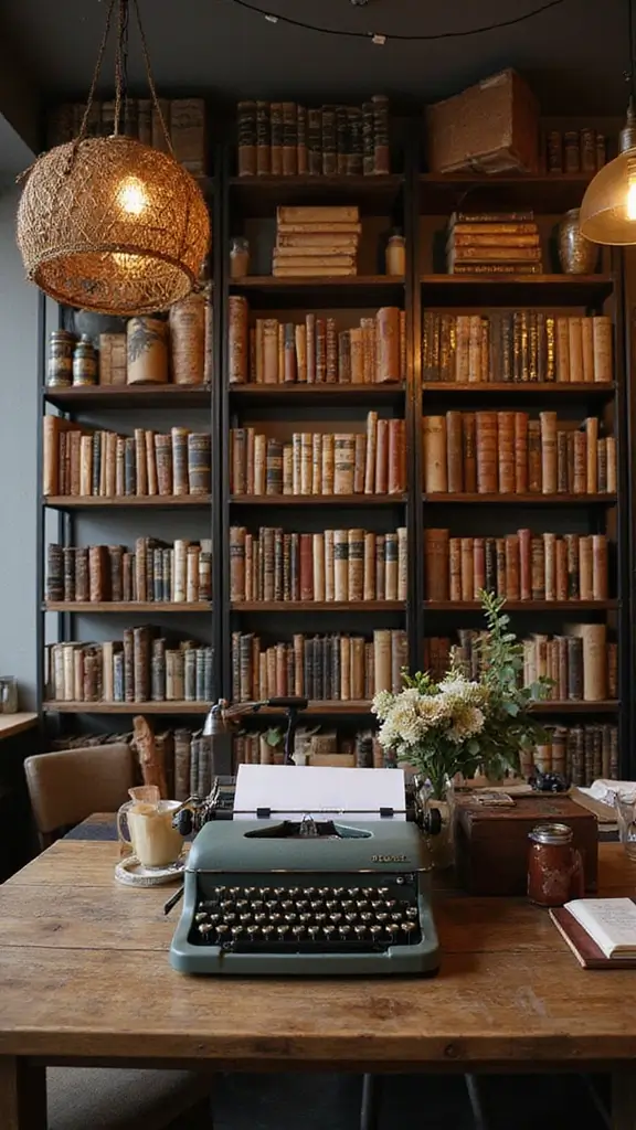 42 Restaurant Interior Design Modern Concepts That Attract Guests - 21. Vintage Typewriters and Books