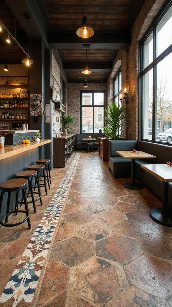 42 Restaurant Interior Design Modern Concepts That Attract Guests - 22. Unique Floor Patterns