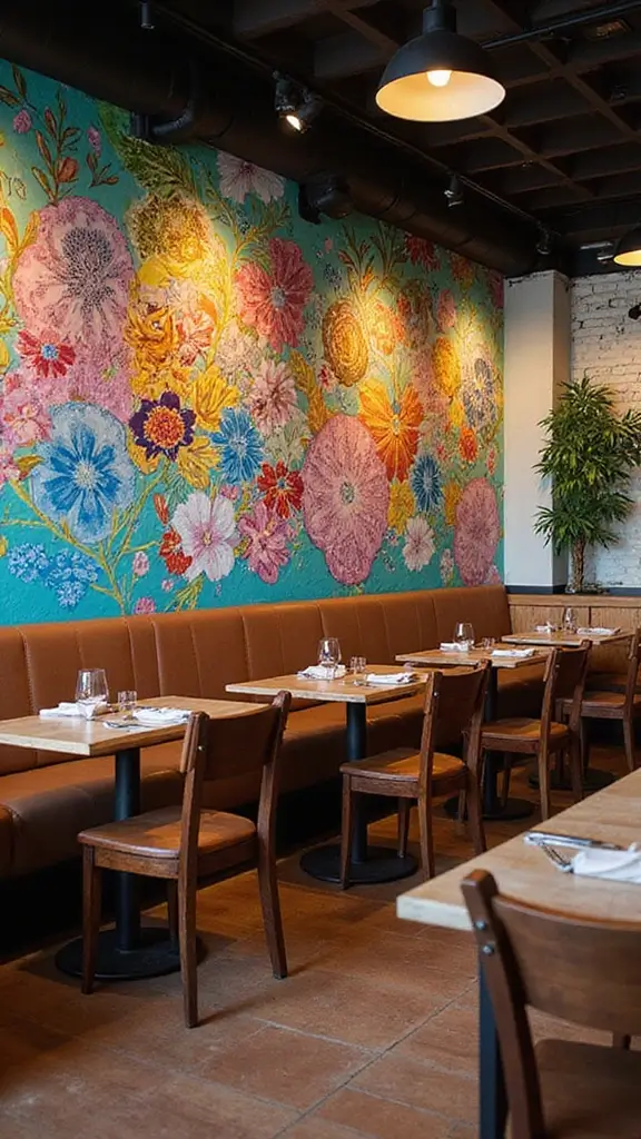 42 Restaurant Interior Design Modern Concepts That Attract Guests - 9. Artistic Murals