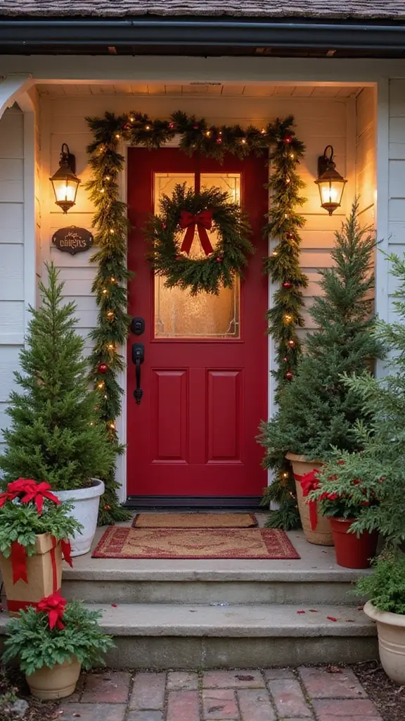 42 Small Front Porch Christmas Decor Ideas That Shine - 11. Warm and Inviting Color Palette