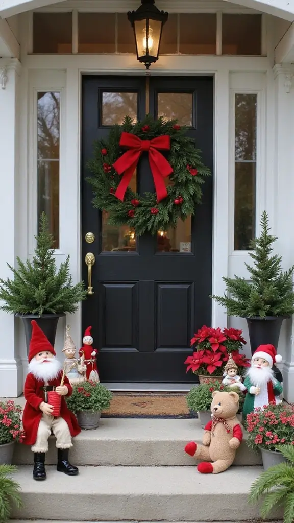 42 Small Front Porch Christmas Decor Ideas That Shine - 13. Simple Holiday Figurines