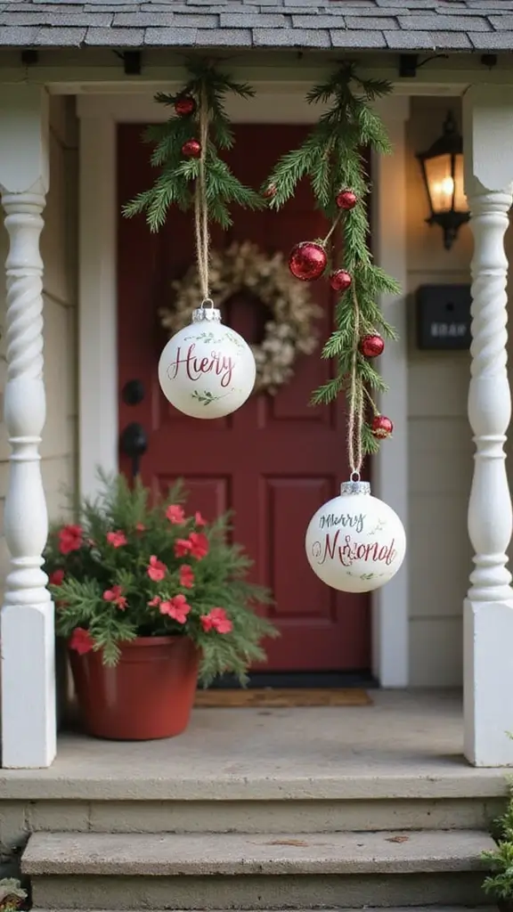 42 Small Front Porch Christmas Decor Ideas That Shine - 21. Personalized Holiday Ornaments