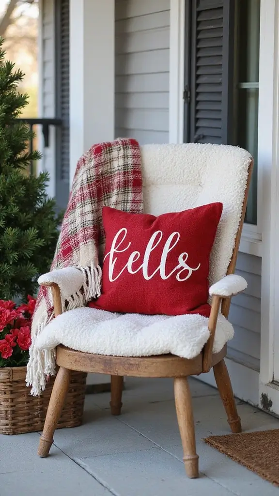 42 Small Front Porch Christmas Decor Ideas That Shine - 22. Charming Holiday Chair