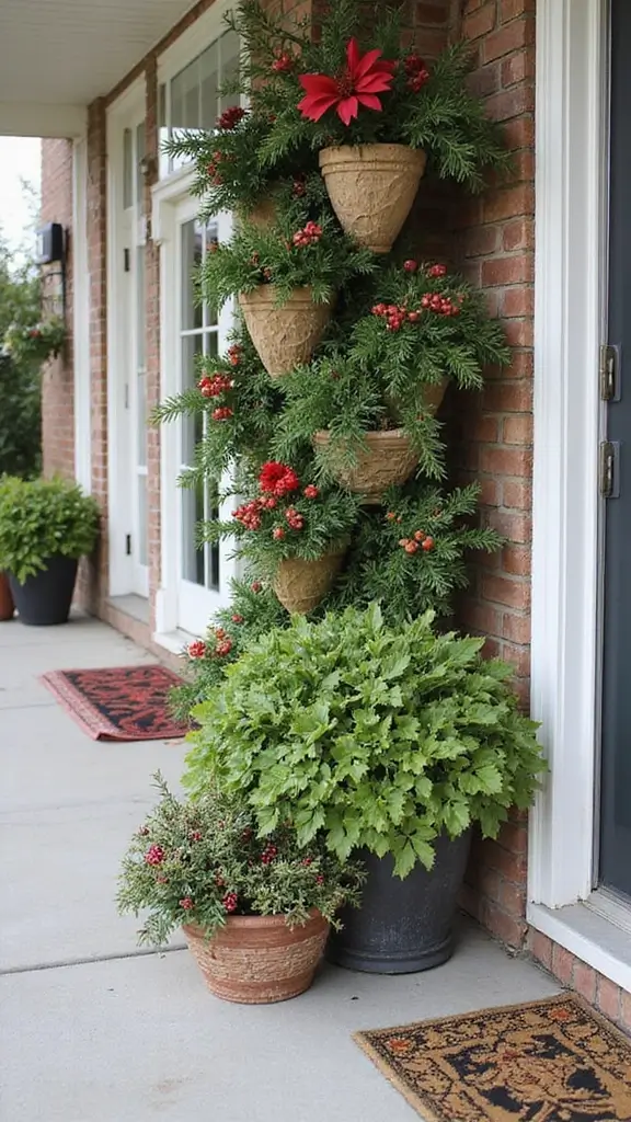 42 Small Front Porch Christmas Decor Ideas That Shine - 32. Vertical Garden Elements