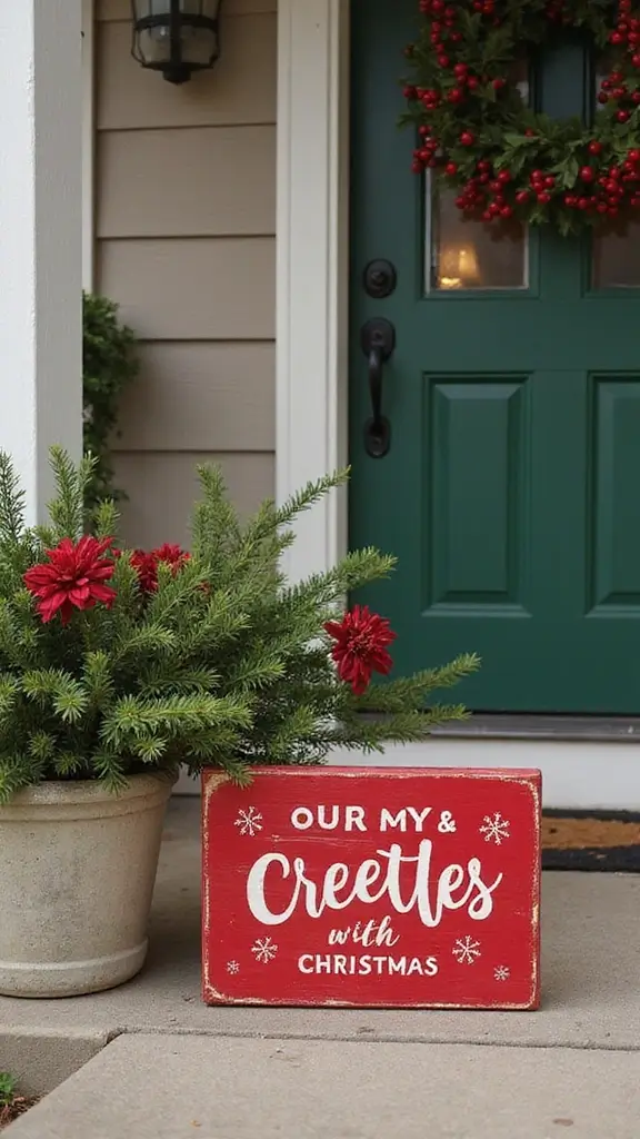 42 Small Front Porch Christmas Decor Ideas That Shine - 35. Subtle Holiday Greetings
