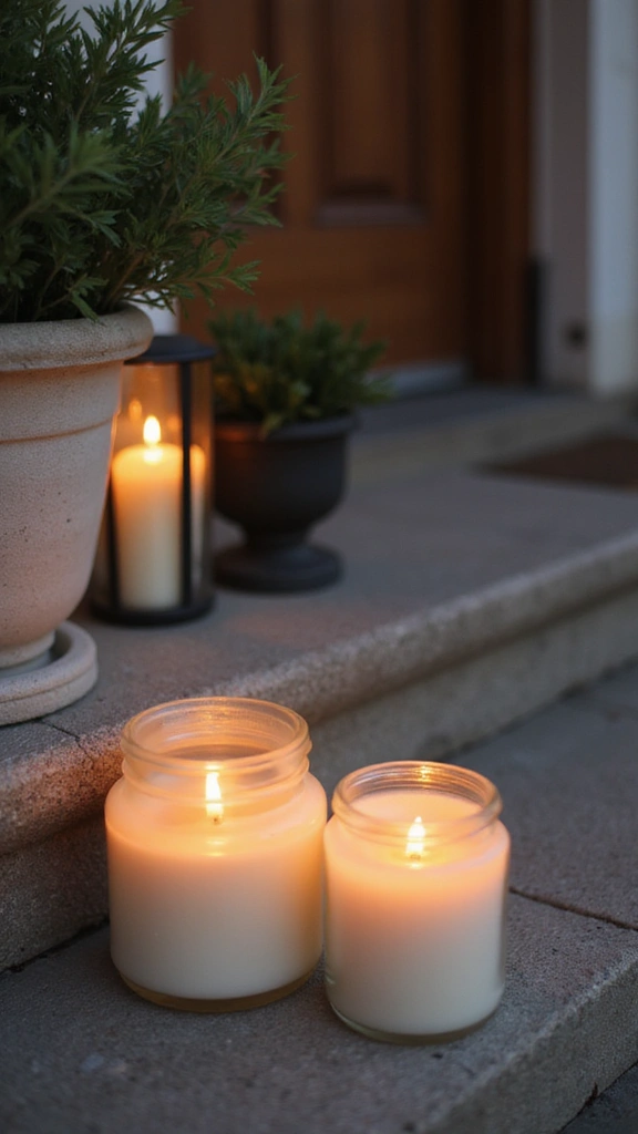 42 Small Front Porch Christmas Decor Ideas That Shine - 37. Subtle Holiday Scented Candles