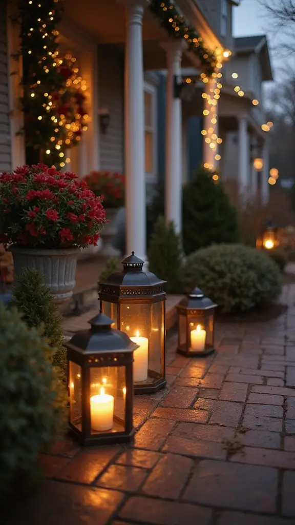 42 Small Front Porch Christmas Decor Ideas That Shine - 4. Minimalist Candle Arrangements