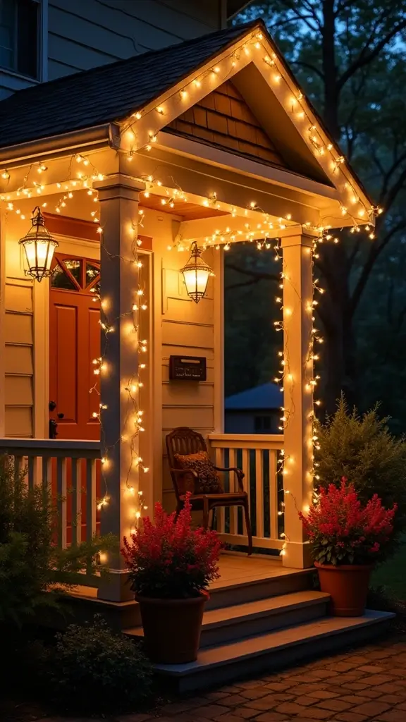42 Small Front Porch Christmas Decor Ideas That Shine - 41. Cozy Porch Lighting