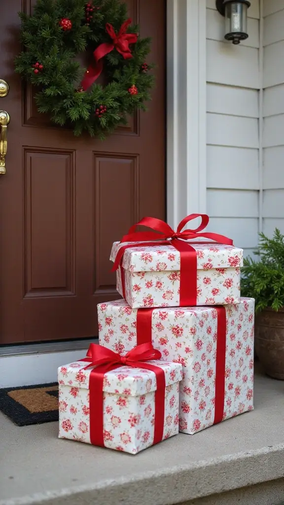 42 Small Front Porch Christmas Decor Ideas That Shine - 42. Beautifully Wrapped Presents