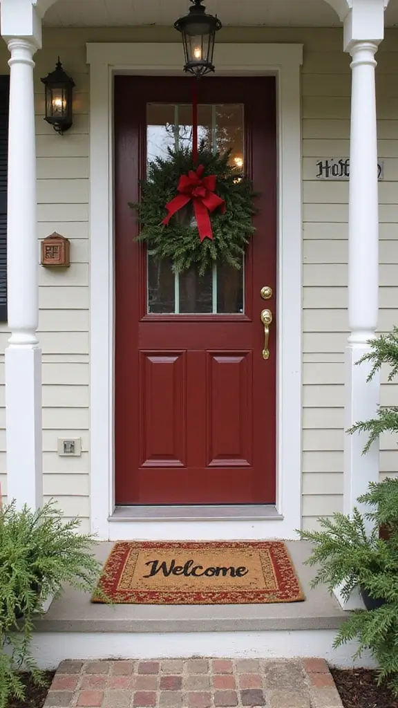 42 Small Front Porch Christmas Decor Ideas That Shine - 6. Holiday-Themed Doormat