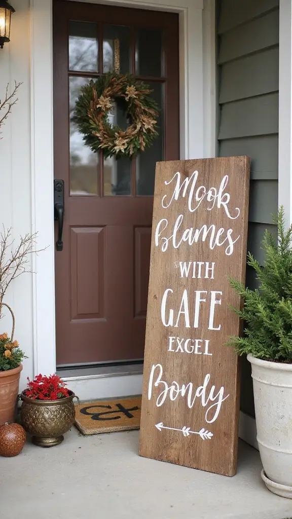 42 Small Front Porch Christmas Decor Ideas That Shine - 8. Wooden Signs with Simple Messages