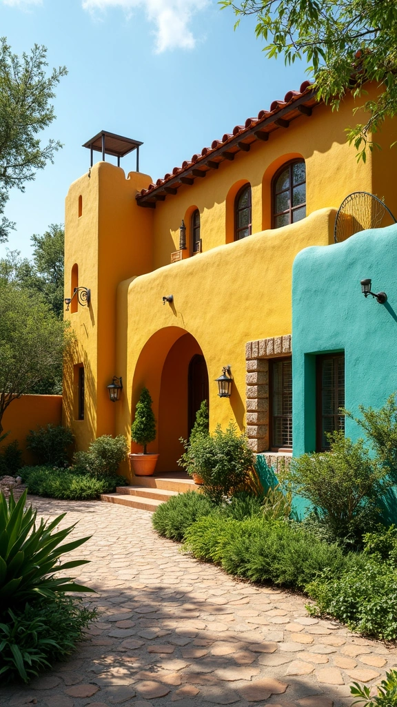 42 Spanish Style Home Exterior Ideas That Radiate Elegance - 1. Vibrant Stucco Colors