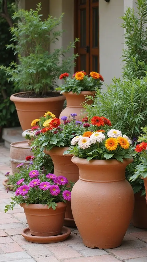 42 Spanish Style Home Exterior Ideas That Radiate Elegance - 14. Vibrant Potted Plants