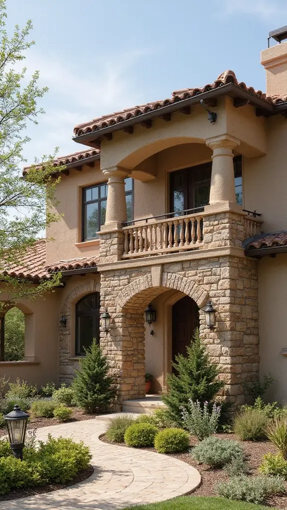 42 Spanish Style Home Exterior Ideas That Radiate Elegance - 16. Rustic Stone Accents