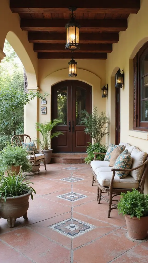 42 Spanish Style Home Exterior Ideas That Radiate Elegance - 17. Inviting Front Porches