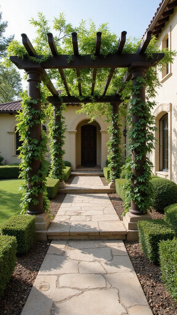 42 Spanish Style Home Exterior Ideas That Radiate Elegance - 24. Gorgeous Pergolas