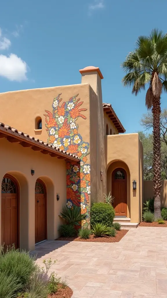 42 Spanish Style Home Exterior Ideas That Radiate Elegance - 28. Colorful Accent Walls