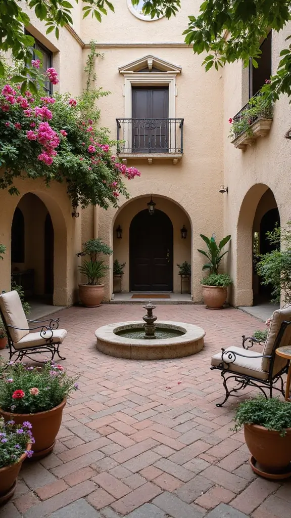 42 Spanish Style Home Exterior Ideas That Radiate Elegance - 3. Lush Courtyards