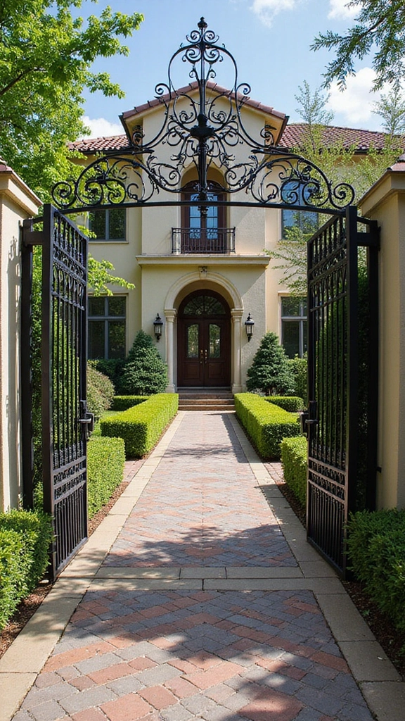 42 Spanish Style Home Exterior Ideas That Radiate Elegance - 30. Elegant Entry Gates