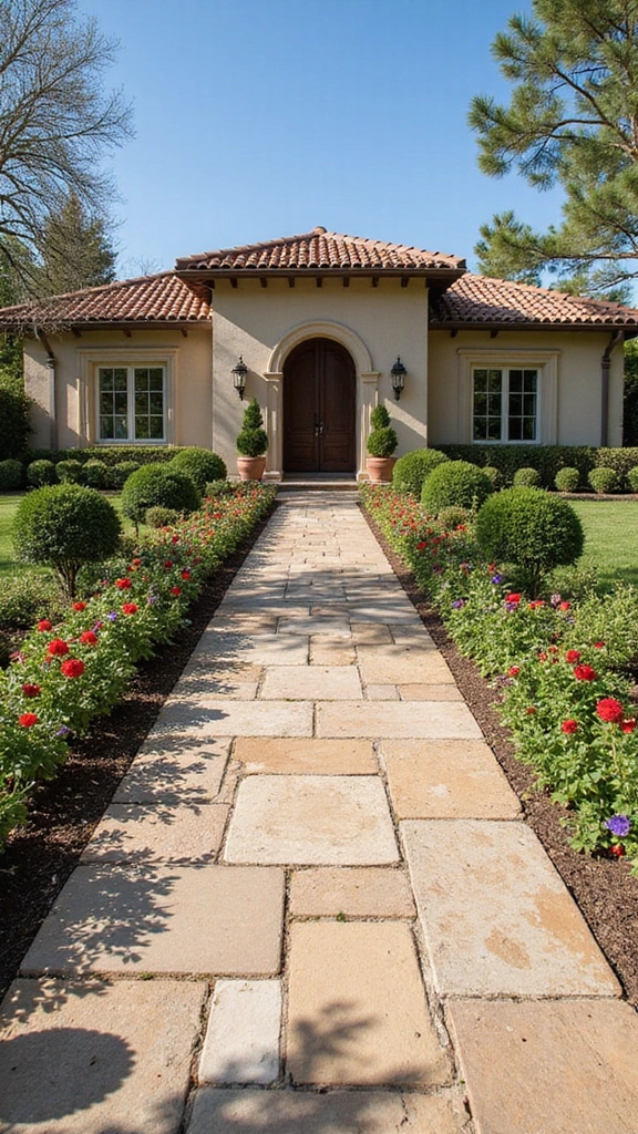 42 Spanish Style Home Exterior Ideas That Radiate Elegance - 31. Inviting Walkways