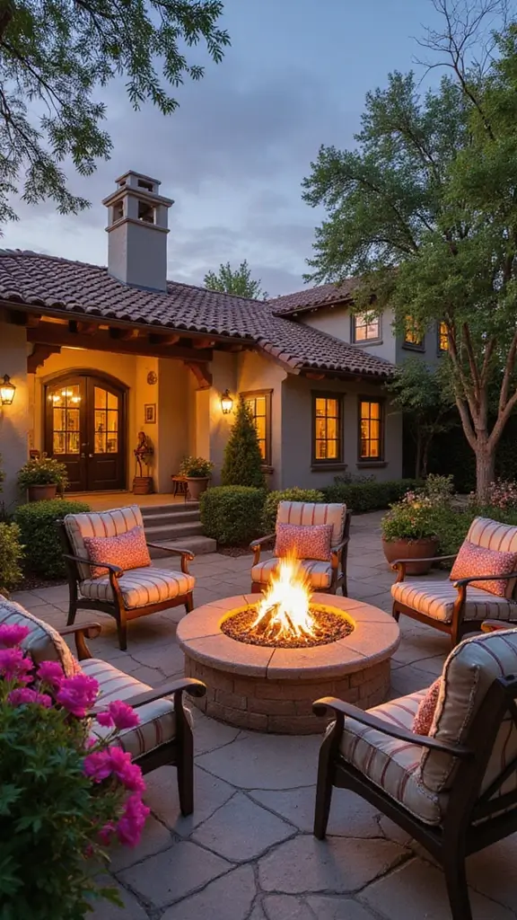 42 Spanish Style Home Exterior Ideas That Radiate Elegance - 36. Cozy Fire Pits