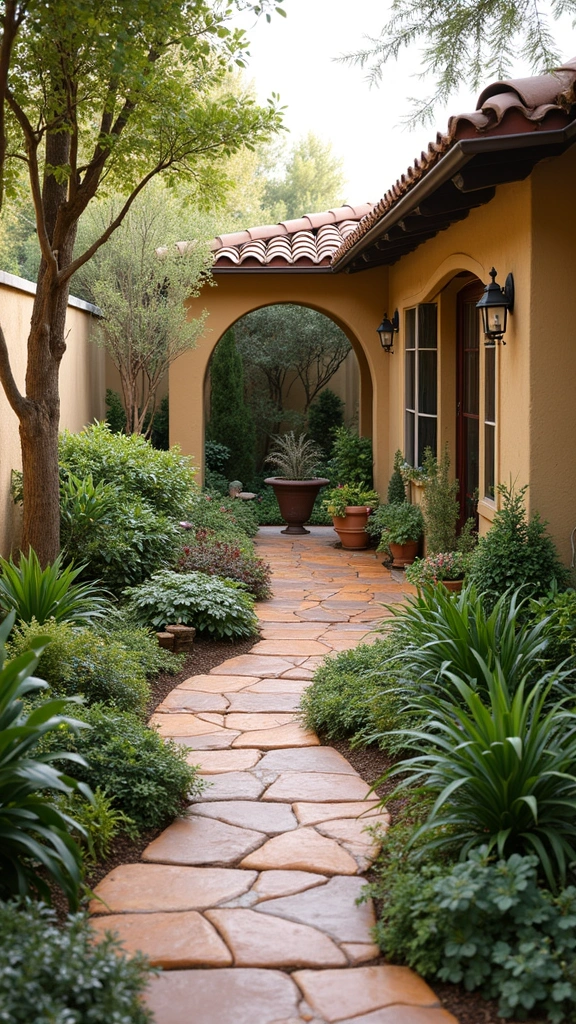 42 Spanish Style Home Exterior Ideas That Radiate Elegance - 37. Stylish Side Yards