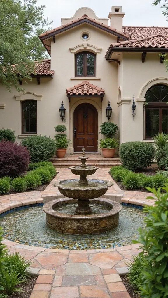 42 Spanish Style Home Exterior Ideas That Radiate Elegance - 6. Serene Water Features