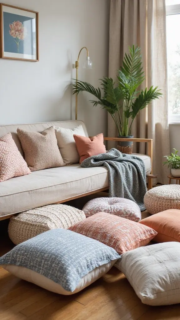 43 Home Decor Ideas Bedroom Retreats You’ll Never Want to Leave - 30. Cozy Floor Cushions