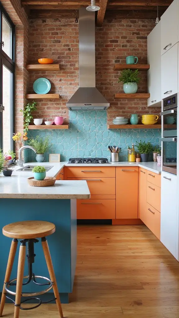 43 Loft Apartment Floor Plan Ideas That Feel Spacious - 17. Colorful Kitchen Accents