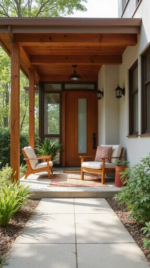 43 Porch Design in India Styles That Inspire Welcoming Homes - 21. Mid-Century Modern Porch