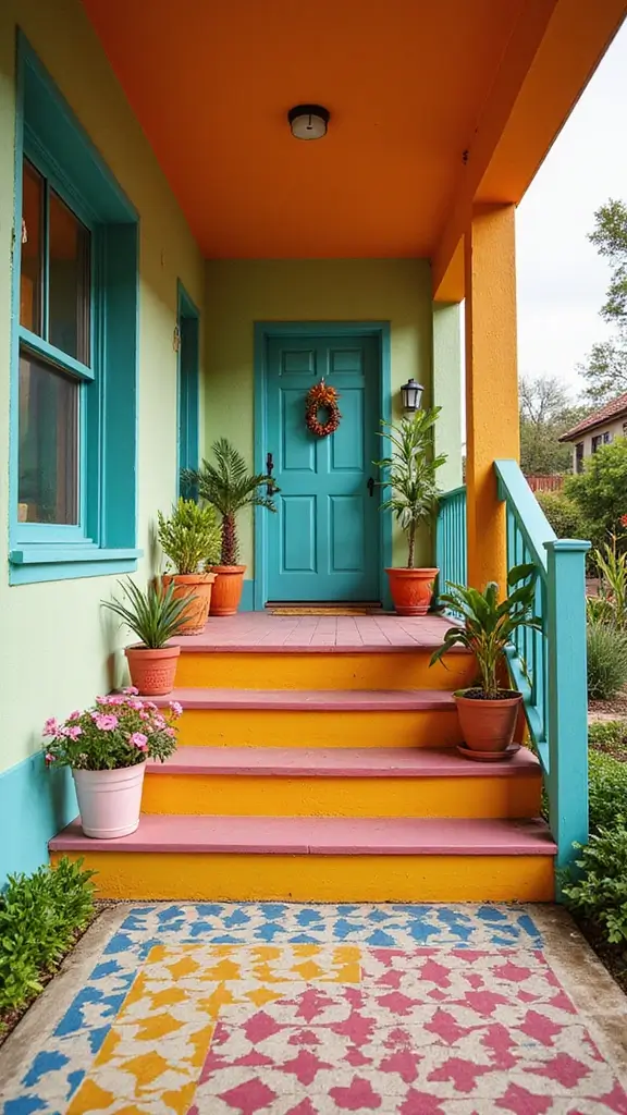 43 Porch Design in India Styles That Inspire Welcoming Homes - 34. Color-Blocked Porch Designs