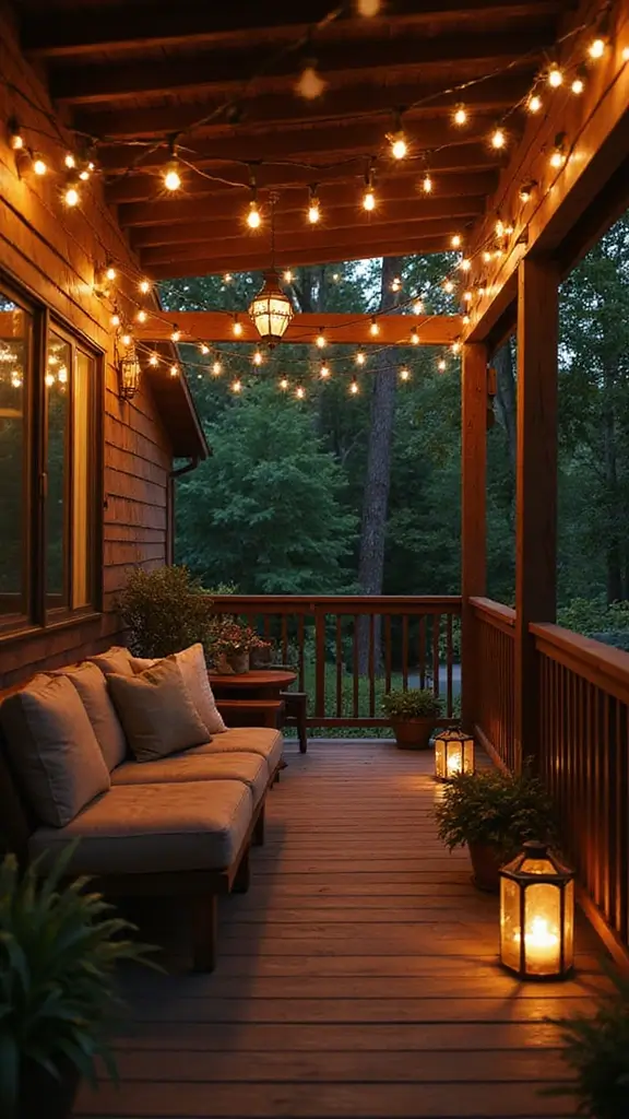 43 Porch Design in India Styles That Inspire Welcoming Homes - 36. String Lights and Cozy Ambiance