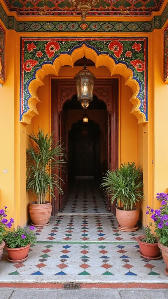 43 Porch Design in India Styles That Inspire Welcoming Homes - 5. Colorful Rajasthani Designs