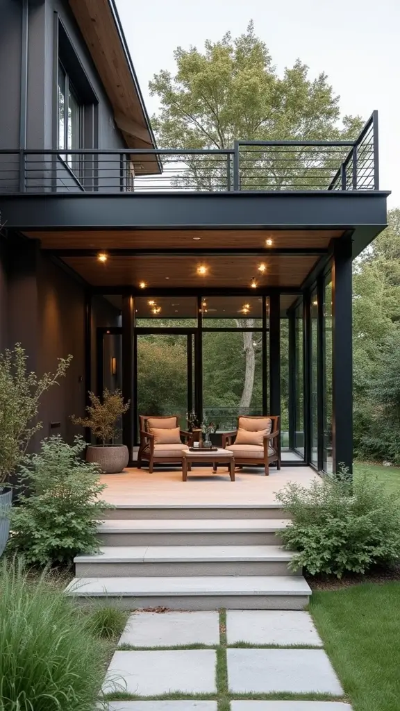 43 Porch Design in India Styles That Inspire Welcoming Homes - 7. Contemporary Chic with Glass and Steel
