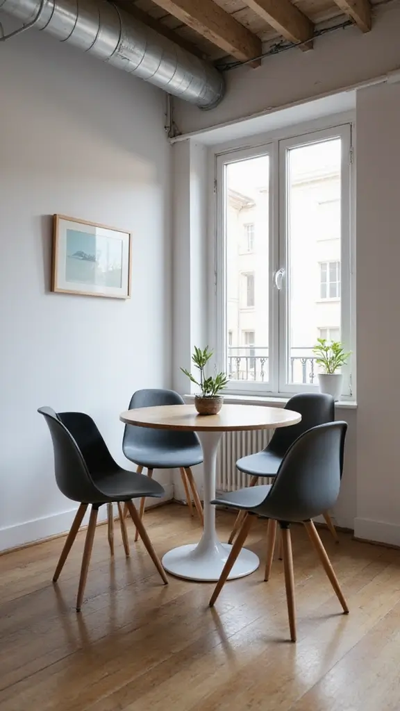 43 Small Loft Apartment Ideas That Feel Airy - 23. Use a Compact Dining Set
