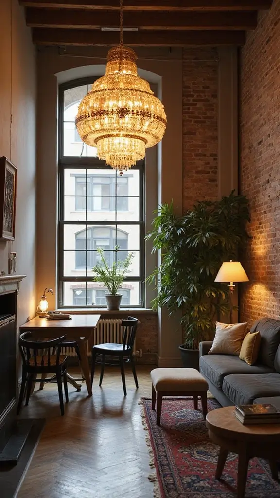 43 Small Loft Apartment Ideas That Feel Airy - 35. Invest in a Statement Light Fixture