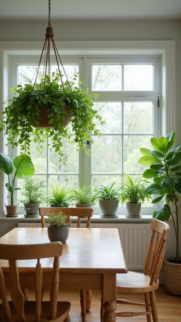 44 Dining Room Window Treatments That Complete the Space - 15. Potted Plant Curtains