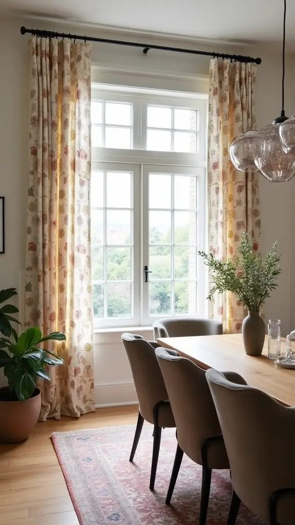 44 Dining Room Window Treatments That Complete the Space - 19. Custom Printed Curtains