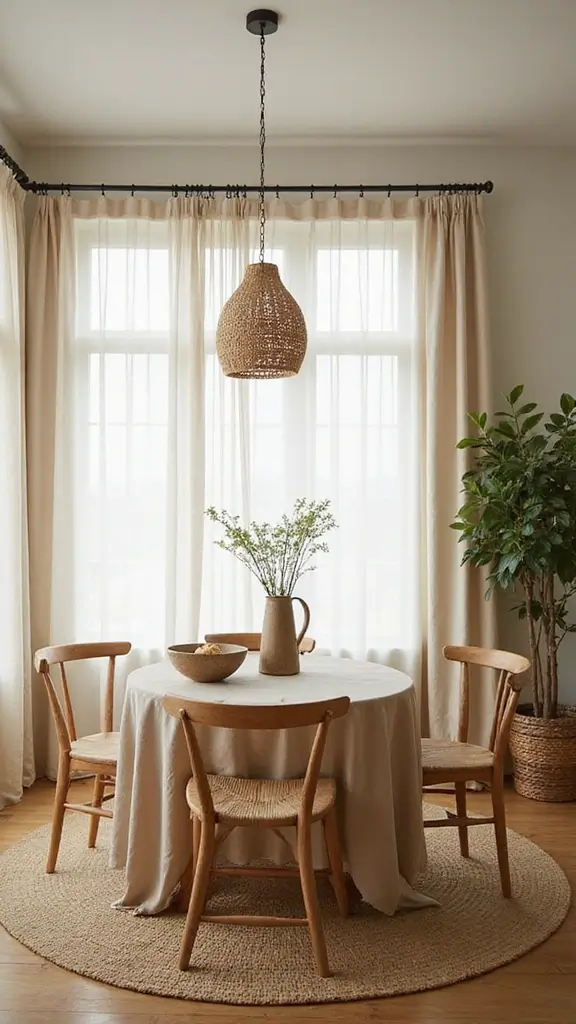 44 Dining Room Window Treatments That Complete the Space - 2. Organic Cotton Curtains