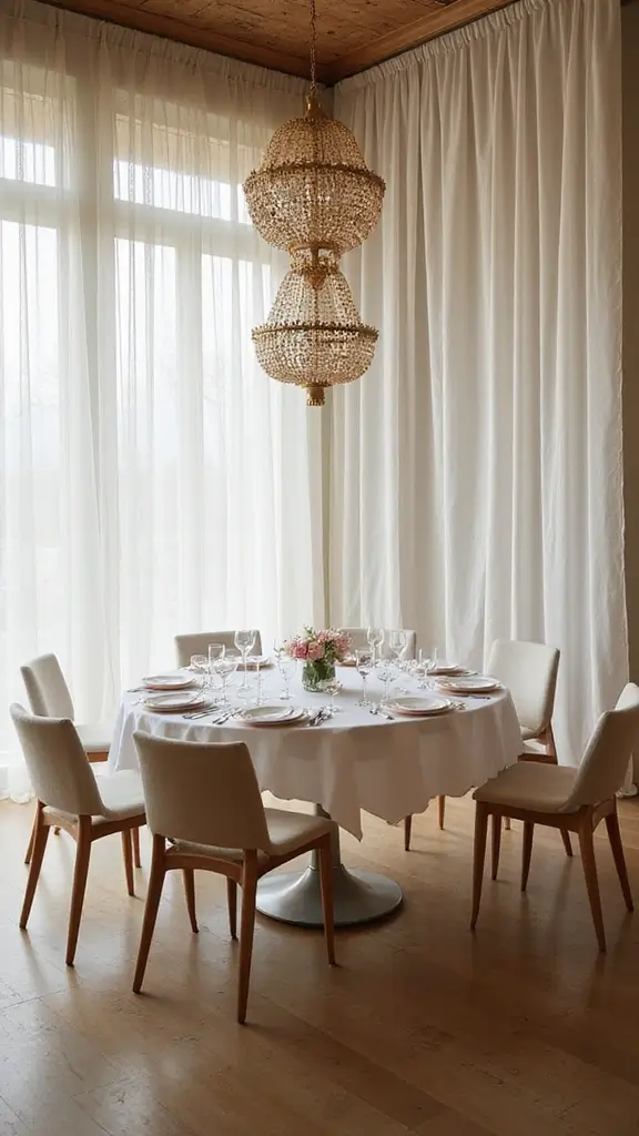 44 Dining Room Window Treatments That Complete the Space - 25. Sustainable Tulle Panels