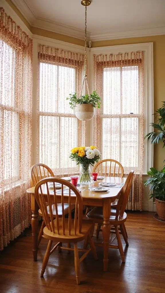 44 Dining Room Window Treatments That Complete the Space - 32. Handmade Beaded Curtains