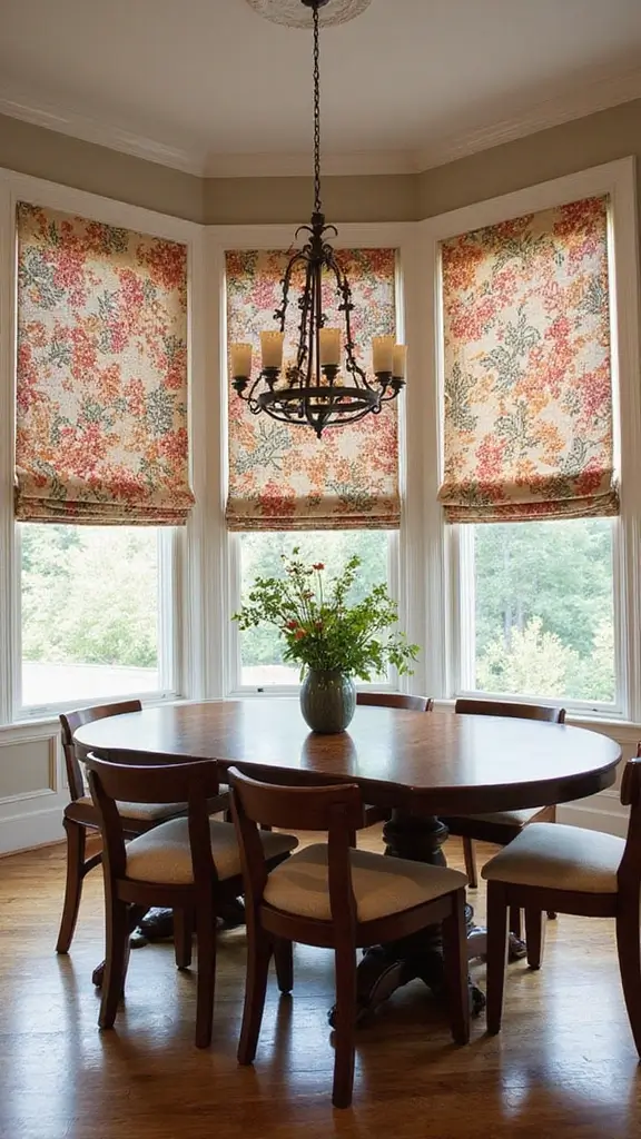 44 Dining Room Window Treatments That Complete the Space - 42. Artistic Fabric Panels