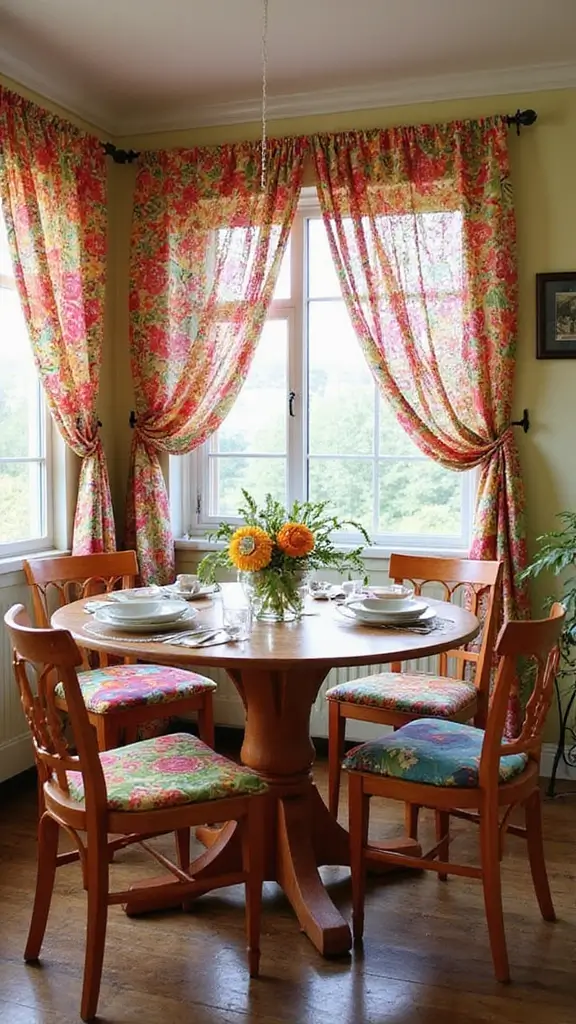 44 Dining Room Window Treatments That Complete the Space - 8. Upcycled Fabric Curtains