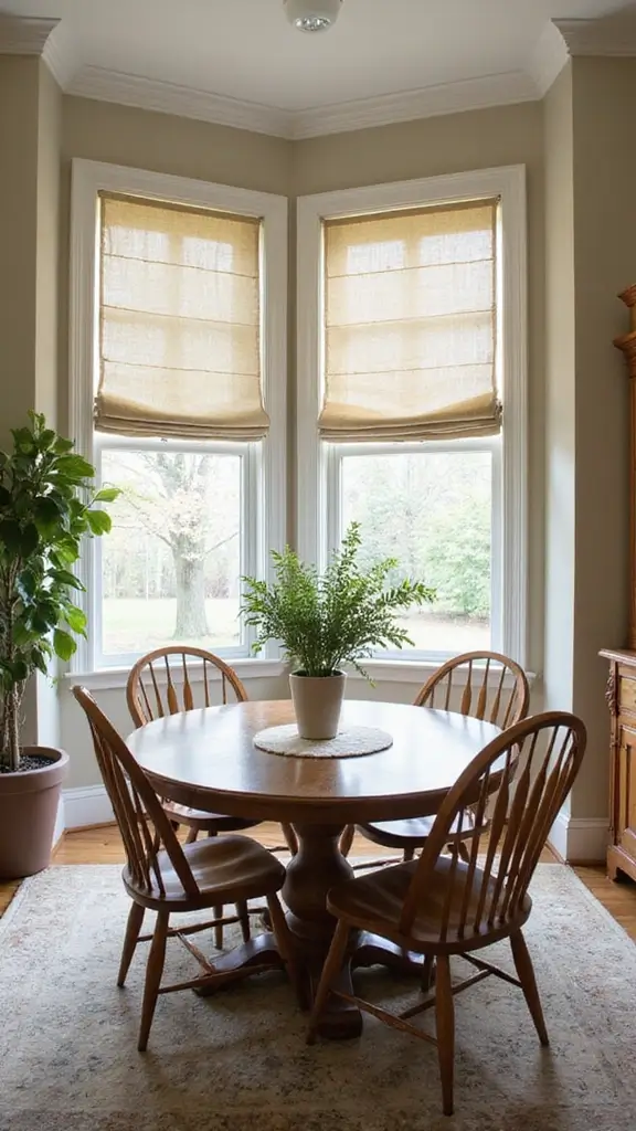 44 Dining Room Window Treatments That Complete the Space - 9. Sustainable Roman Shades