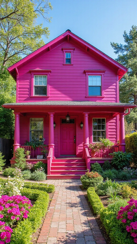 44 Home Painting Ideas Exterior Colors That Add Instant Charm - 19. Bright Raspberry