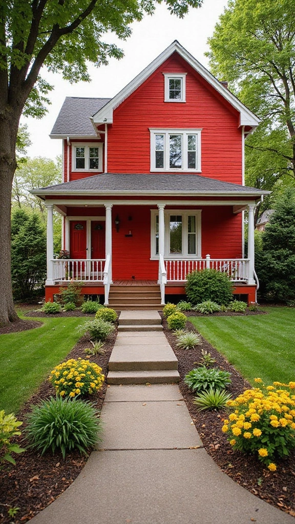 44 Home Painting Ideas Exterior Colors That Add Instant Charm - 33. Classic Red