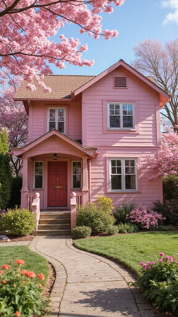 44 Home Painting Ideas Exterior Colors That Add Instant Charm - 36. Cherry Blossom Pink